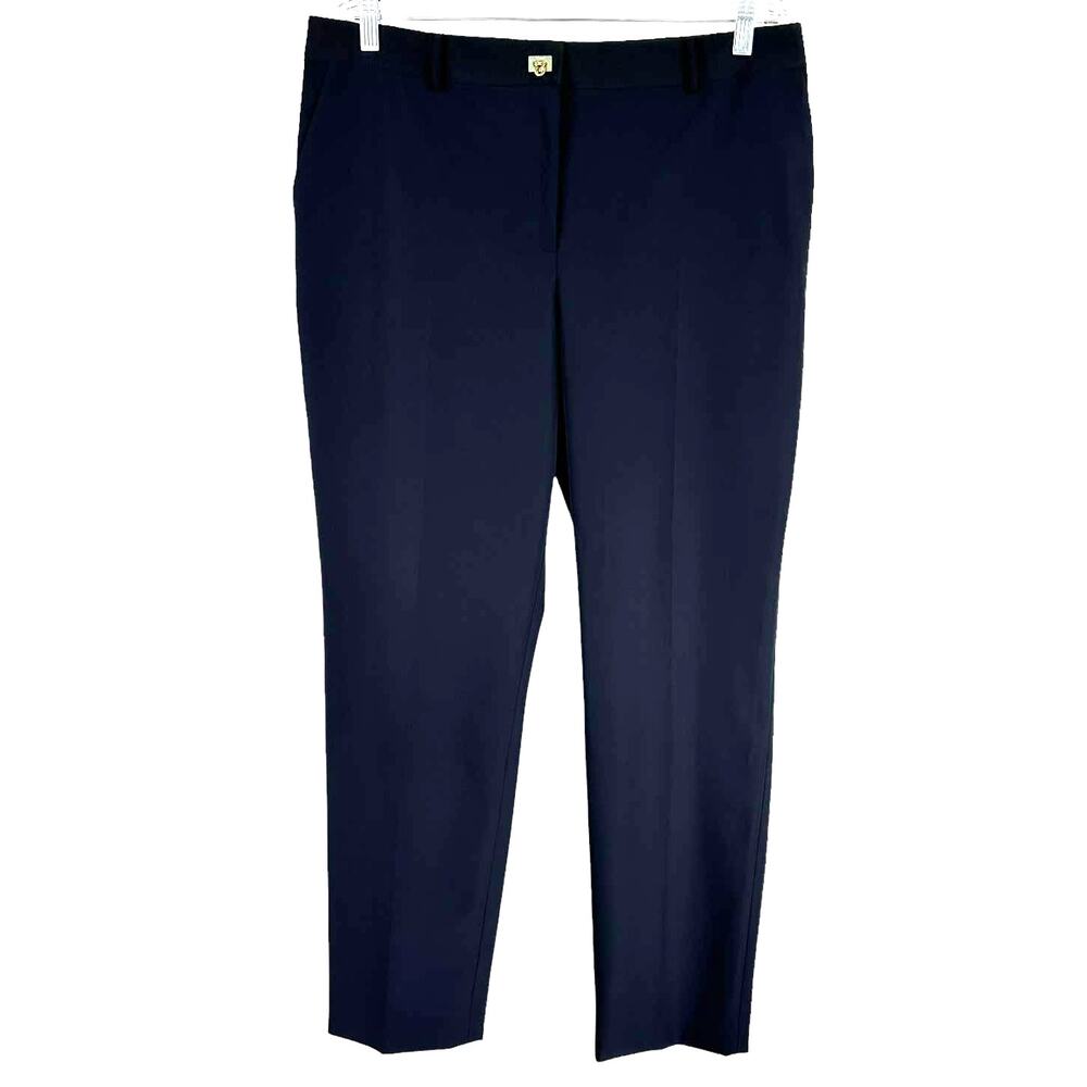 Salvatore Ferragamo Women's Navy Dress Pants Gold Logo Gancini Closure Size 48
